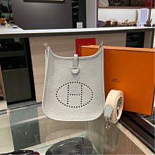 ⭐️香榭屋精品店⭐️ HERMES Mini Evelyne U刻 淺灰藍色全皮H洞洞斜背包 粉橘色撞色背帶 DK BLEU (XC0413) 全新商品