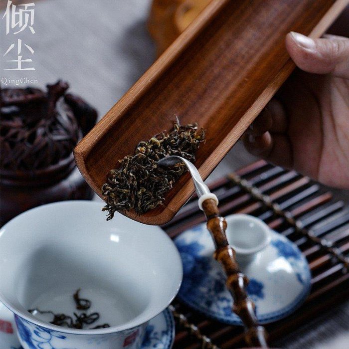 【現貨精選】紫竹鞭純錫茶撥 茶鏟創意茶荷茶扒茶道六君子復古茶勺茶匙配件