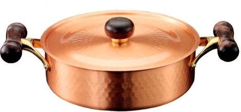 『東西賣客』日本 熱銷 COPPER 100 純銅製 淺型兩手鍋/湯鍋 木製把手 24cm *空運*