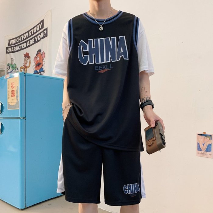 西洋紅南極人籃球服夏季男生速干短褲短袖T恤品牌運動套裝青少年球衣潮促銷