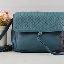 優買二手精品名牌店 BOTTEGA VENETA BV 莫蘭迪 藍 羊皮 編織 斜背包 郵差包 馬鞍包 特價II