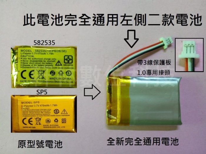 軒林-附發票 適用 MIO 388 行車記錄器 專用3線3.7V 電池(維修用) SP5 582535 #D018A