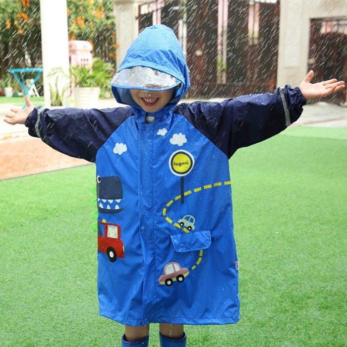 雨衣hugmii兒童雨衣遇水變色大帽檐寶寶雨衣卡通男童女童學生雨衣雨披~特價
