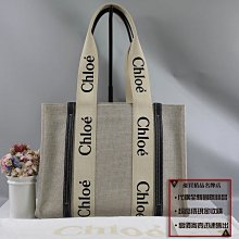 優買二手精品名牌店 CHLOE Woody bag 中號藍色牛皮 LOGO字母 BOOKTOTE 帆布包手提包肩背包購物包托特包