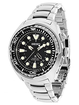 【金台鐘錶】SEIKO PROSPEX 人動能 鮪魚罐頭GMT藍寶石鋼帶腕錶-黑 SUN019 SUN019P1