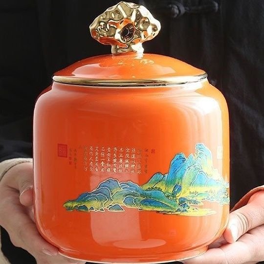 現貨熱銷◇❈罐陶瓷柿子罐禮盒散裝儲存罐喜糖密封罐柿柿如意客廳擺件-好鄰居百貨