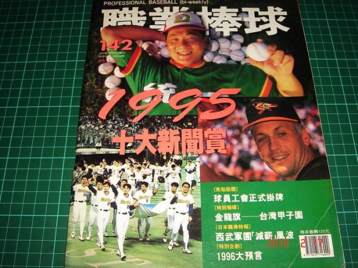 早期國內職棒雜誌~《職業棒球 142》封面: 1995十大新聞賞 1996年出刊 【CS超聖文化讚】