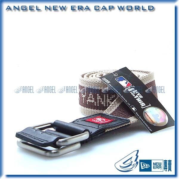 NEW ERA【ANGEL SHOP】MLB 紐約洋基穿扣休閒寬板皮帶(卡其/咖啡)