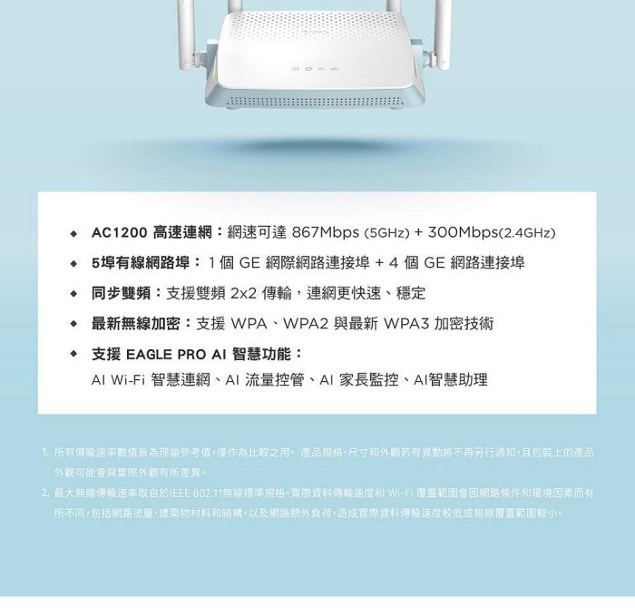 ~協明~ D-Link友訊 R12 AC1200 gigabit 雙頻 EAGLE PRO AI 智慧無線分享器