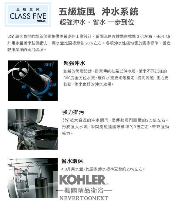 │楓閣精品衛浴│美國 KOHLER 五級旋風沖水Patio (New)雙 體馬桶 含緩降蓋  K-20184T-S-0