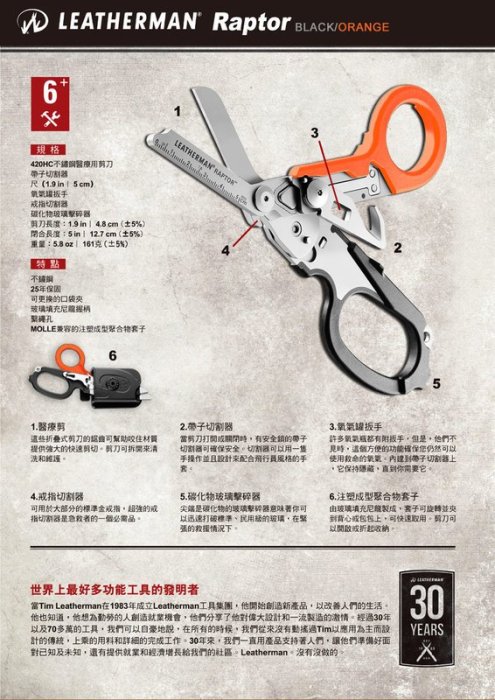 Leatherman RAPTOR RESCUE 多功能工具剪/黑橘柄--公司貨