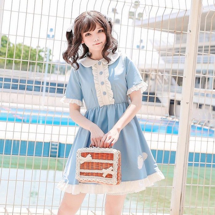 cosplay裝扮 cosplay服裝 日系少女軟妹萌可愛小海豹短袖娃娃領lolita學院夏季短袖連衣裙899 XJ005