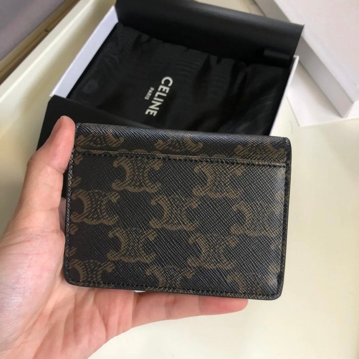 【翰貝格名牌館】全新真品 CELINE TRIOMPHE 老花 凱旋門 帆布 零錢袋 卡片套 10I582