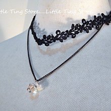Little Ting Store:生日禮物優雅仕女時尚項鏈蕾絲頸帶+鎖鏈鎖骨鍊頸鍊+單顆鑽綴飾項鍊短/鎖骨鍊/頸鍊