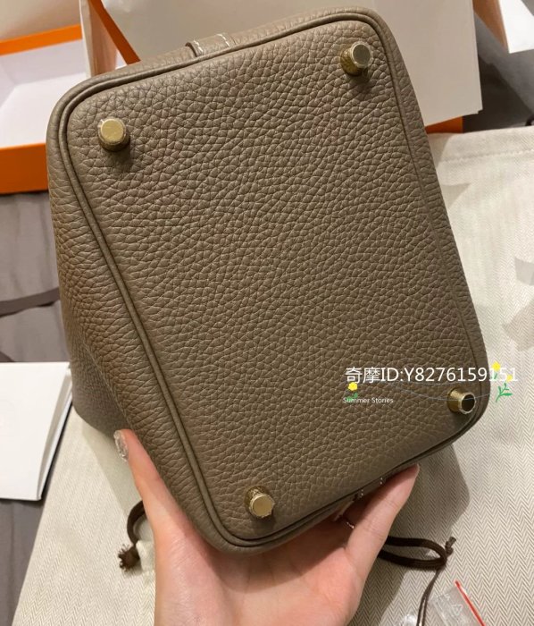 二手正品 HERMES 愛馬仕 picton18 菜籃子 大象灰金扣 水桶包 手提包  肩背包 女包