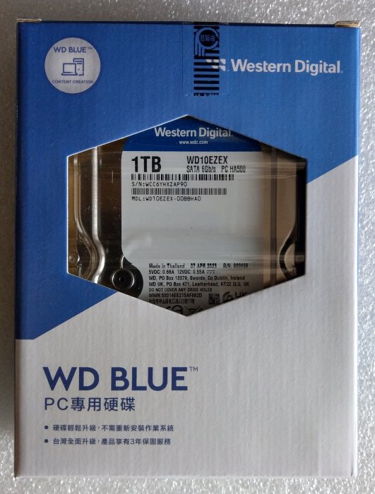 WD BLUE藍標WD10EZEX-3Y/P 1TB STAT 6Gb/S