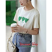 VENESSA~ 新款 立體愛心印花 寬鬆舒適 圓領短袖T恤上衣 (T1720)