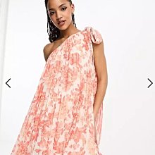 (嫻嫻屋) 英國ASOS-Forever New 花卉印花斜肩單肩領百褶裙洋裝禮服EF23