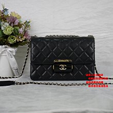 優買二手精品名牌店 CHANEL A93222 黑 全皮 特殊釦 金鍊 肩背包 斜背包 郵差包 風琴包 COCO 展示品