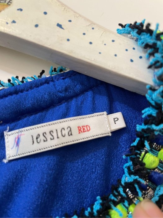 JESSICA RED小香風毛呢粗織 荷葉袖法式洋裝(藍)