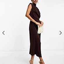 (嫻嫻屋) 英國ASOS-高領無袖垂墜上衣過膝裙洋裝禮服EJ23