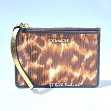 就愛精品店❤️ COACH 專櫃款咖啡色織布材質豹紋圖案鑰匙零錢包-附精美禮盒 #52108