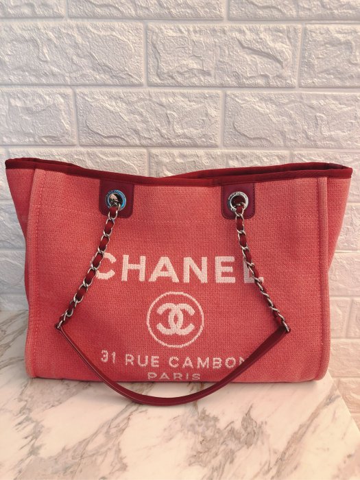 （秒售）正品✨香奈兒沙灘包Chanel pink deauville tote bag 紅翻天超熱賣的香奈兒帆布托特包