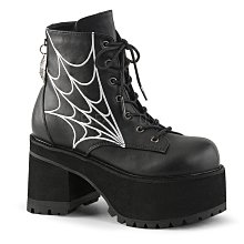 Shoes InStyle《三吋》美國品牌 DEMONIA 原廠正品龐克歌德蘿莉蜘蛛網厚底粗跟短馬靴 有大尺碼『黑色』