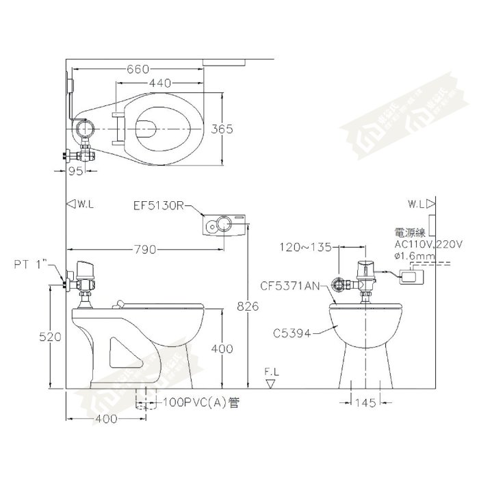 ALEX電光牌AC5394N-ER連結式馬桶《馬桶+自動沖水器+馬桶蓋/無上蓋》蹲便 【東益氏】售凱撒 和成TOTO