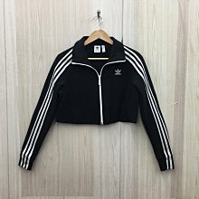 【愛莎＆嵐】 adidas 女 黑色短版長袖LOGO印花外套/34 11211 09