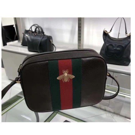 【二手正品】Gucci 412008 crossbody leather bag 綠紅綠繡蜜蜂斜背包 金 有現貨