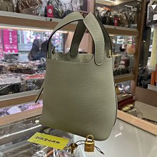 ☆最愛二手精品☆ HERMES PICOTIN 18 全新愛馬仕鼠尾草綠色金釦水桶袋手提包小菜籃包 18cm U刻 XG5465 Q1