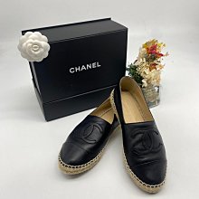 【哈極品】二手品《CHANEL 香奈兒黑色全皮雙Ｃ草編鉛筆鞋 ＃38》