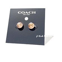 就愛精品店❤️ COACH  玫瑰金色圓鑽COACH 字樣裝飾貼耳耳針式耳環 #54516