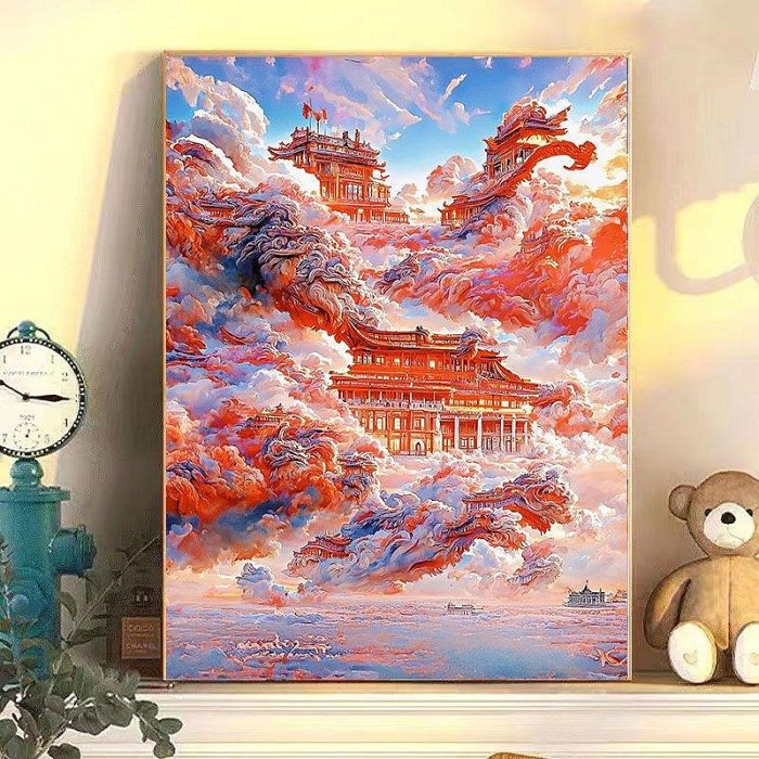 DIY數字油畫廠家夢幻城堡手工填充油畫擺攤裝飾畫
