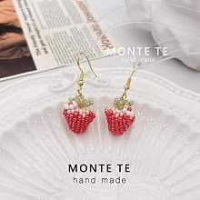 MONTE TE可愛紅草莓耳環S925小眾設計ins個性手工串珠耳飾