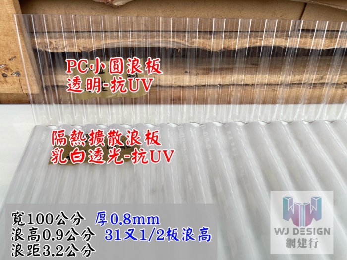 網建行【獨賣 PC小圓浪板 抗UV 透明 】寬100cm*厚0.8mm 一片780元~長度8尺 造型板 雨遮板 現貨供應