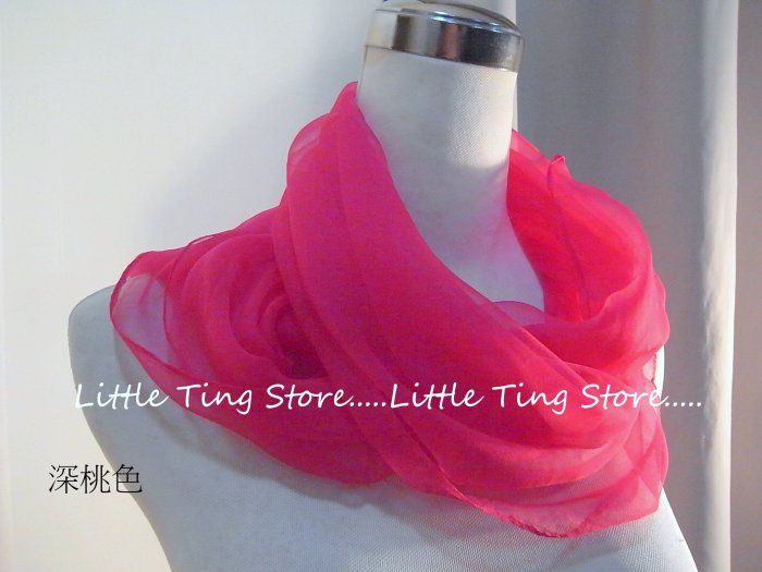 Little Ting Store:100%SILK桑蠶絲手工絲素面絲巾長巾手工絲巾圍巾披肩絲巾黑/桃/橘(多色系-D)