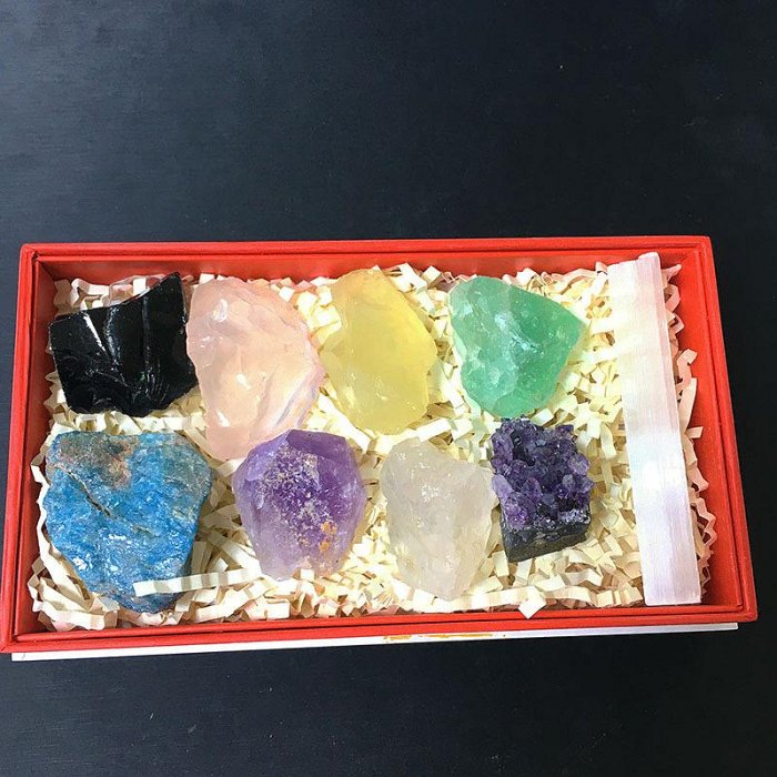 跨境亞馬遜熱銷天然水晶原石套裝 水晶寶石禮盒礦物標本七彩石頭