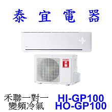 【泰宜電器】HERAN 禾聯 HI-GP100 / HO-GP100 一對一 變頻冷氣【另有 RAC-90NP 】