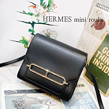 二手旗艦 愛馬仕 Hermes 89 Noir 黑色 Allegro皮 金釦 18cm Mini Roulis 豬鼻子(中友店) 12803