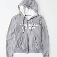 Maple麋鹿小舖 Abercrombie&Fitch ＊ AF 淡灰色電繡麋鹿字母毛毛連帽外套 ＊ (現貨M號)