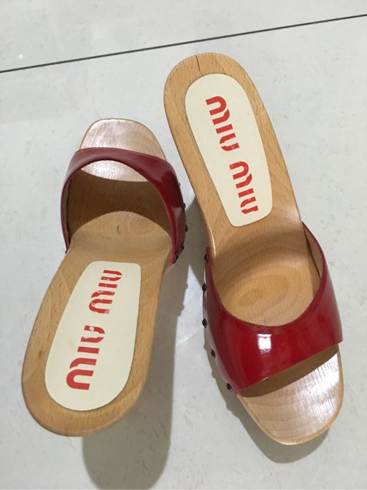 全新真品MIU MIU紅色木屐造型高跟鞋/厚底鞋/涼鞋/拖鞋/38.5號