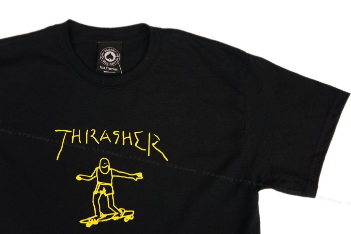【 K.F.M 】THRASHER GONZ T-Shirt 美國圓筒Tee 滑板人 黑黃配色 短袖 黑色