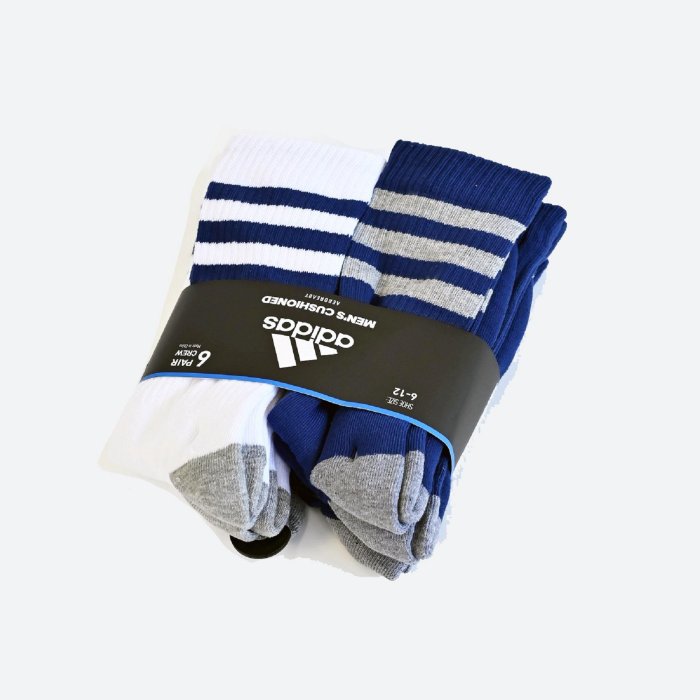 【 Wind 】adidas 3-Stripe Socks 三條 灰藍 復古 條紋 毛巾襪 中筒襪 一組6雙拆賣 穿搭