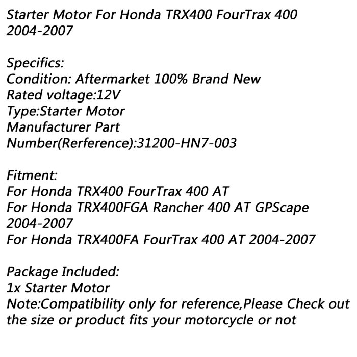 《極限超快感!!》Honda TRX400 FourTrax 400 AT TRX400FGA 2004-2007 啟動馬達