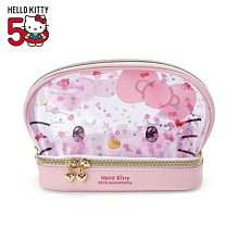 ♥小花花日本精品♥ Hello Kitty 透明貝殼拉鍊化妝包 旅行盥洗包 萬用包 50週年 ~ 3