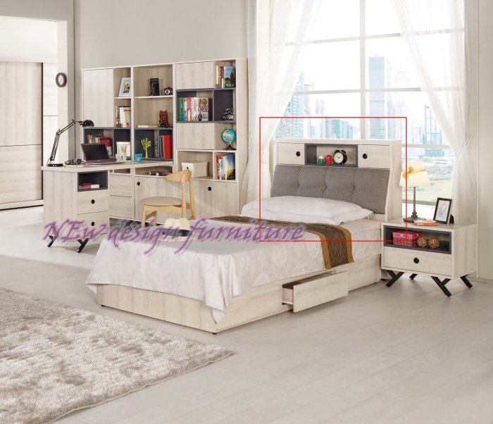【N D Furniture】台南在地家具-木心板淺白橡色3.5尺收納床頭/單人床頭箱MC
