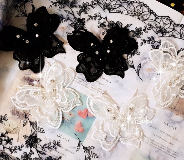 《iAsa愛莎の》手作材料✂雙層水晶立體刺繡蝴蝶花朵服裝布貼DIY婚紗頭紗飾品輔料