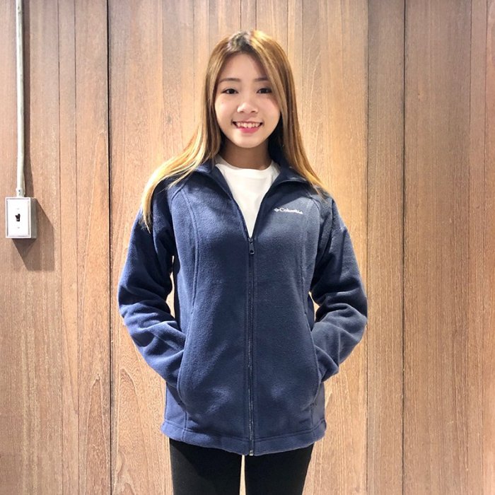 美國百分百【全新真品】Columbia 外套 刷毛 立領 輕巧 fleece 保暖 哥倫比亞 深藍 S號 女 B534